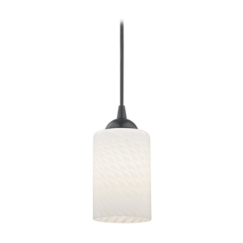 Black Mini-Pendant Light with White Art Glass Cylinder Shade