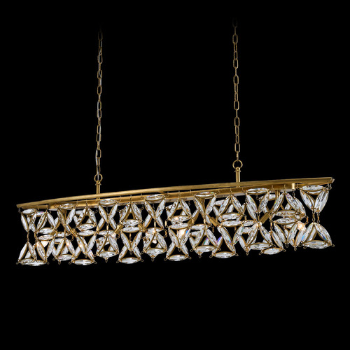 Allegri Crystal Triangulo True Brass Island Light with Oval Shade