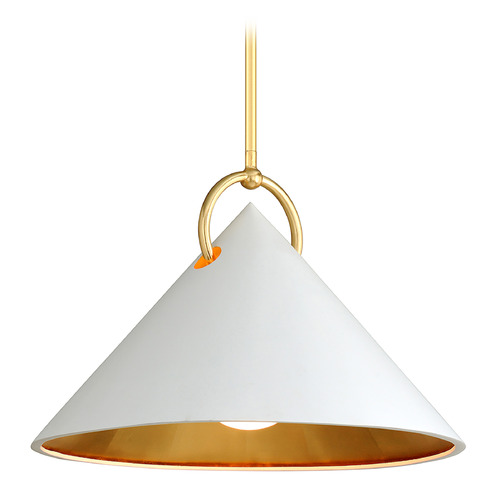 Corbett Lighting Charm Gold Leaf & White Pendant Light with Conical Shade