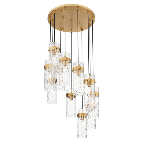 Z-Lite Fontaine Rubbed Brass Multi-Light Pendant with Cylindrical Shade