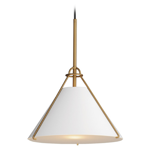 Maxim Lighting Lucas White & Natural Aged Brass Pendant Light with Conical Shade