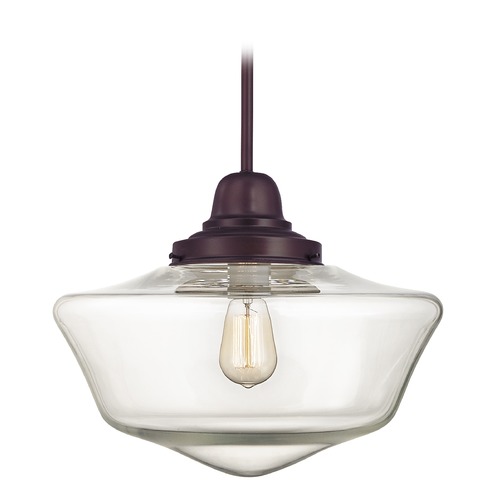 16-Inch Clear Glass Schoolhouse Pendant Light in Bronze Finish