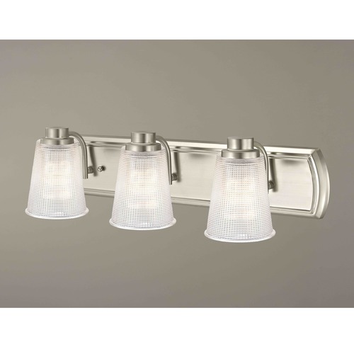 Design Classics Lighting 3-Light Vanity Light with Clear Prismatic Glass in Satin Nickel Finish 1203-09 GL1056-FC