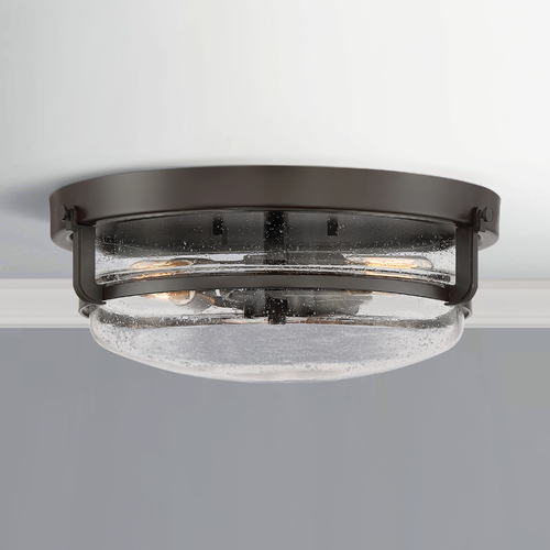 Quoizel Lighting Outpost 14.75-Inch Flush Mount in Palladian Bronze with Seeded Glass QF3411PN