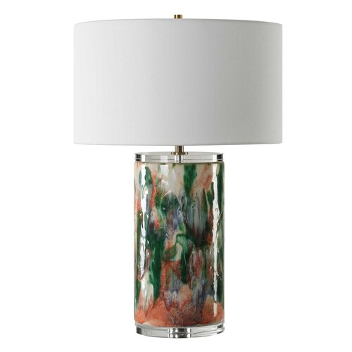 The Uttermost Company Verdant Multi-Colored & Brass Table Lamp with Drum Shade