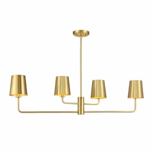 4-Light Linear Chandelier in Natural Brass by Meridian