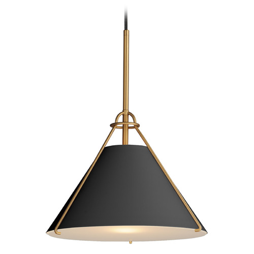 Maxim Lighting Lucas Black & Natural Aged Brass Pendant Light with Conical Shade