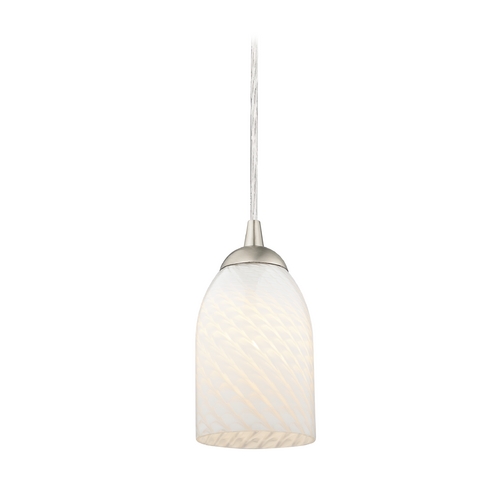 Satin Nickel Mini-Pendant Light with White Scalloped Art Glass