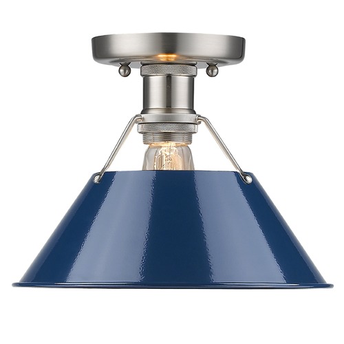 Golden Lighting Orwell Semi-Flush Mount in Pewter & Navy Blue by Golden Lighting 3306-FM PW-NVY