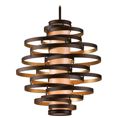 Corbett Lighting Vertigo Bronze & Gold Leaf LED Pendant Light with Cylindrical Shade