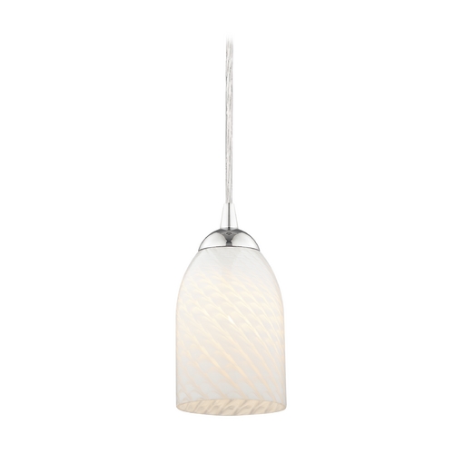 Art Glass Mini-Pendant Light with White Scalloped Bell Shade