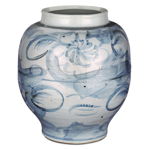 Currey and Company Ming-Style Off White & Pale Blue Vase