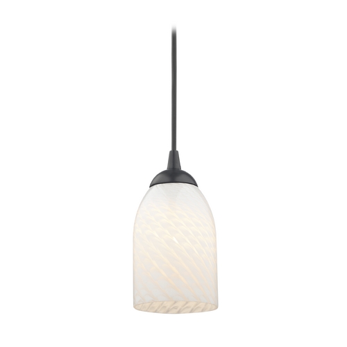 Contemporary Black Mini-Pendant Light with White Scalloped Art Glass
