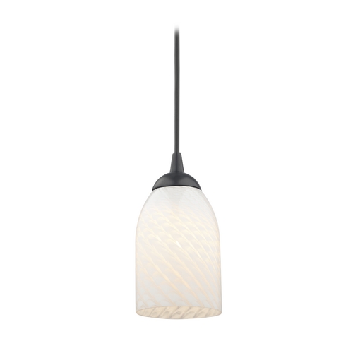 Design Classics Lighting Contemporary Black Mini-Pendant Light with White Scalloped Art Glass 582-07 GL1020D