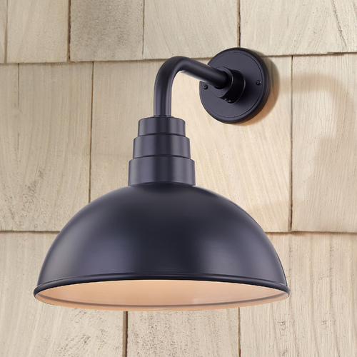 Black Gooseneck Barn Light with 14-Inch Dome Shade
