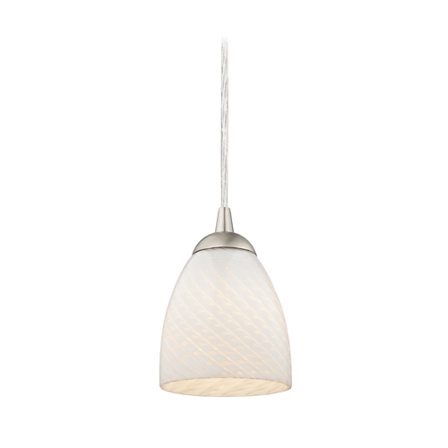 Modern Nickel Mini-Pendant Light with Art Glass Bell Shade