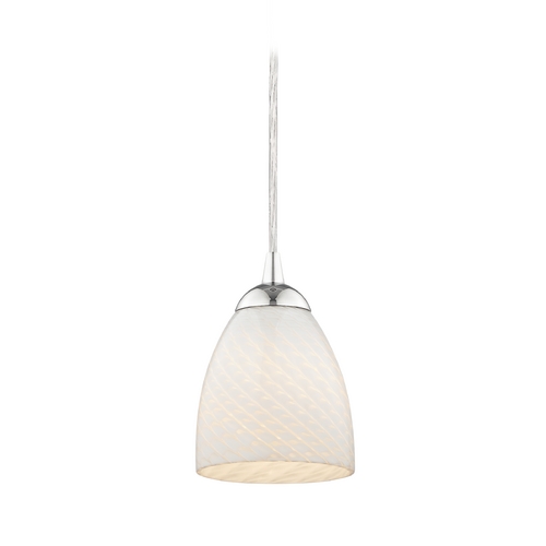 Art Glass Mini-Pendant Light with White Scalloped Bell Shade