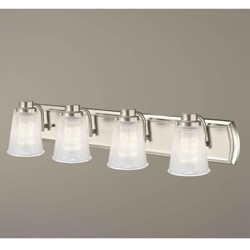 Design Classics Lighting 4-Light Vanity Light with Clear Prismatic Glass in Satin Nickel Finish 1204-09 GL1056-FC