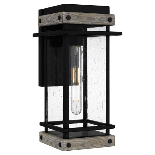 Quoizel Lighting Strader Matte Black & Distressed Wood Outdoor Wall Light