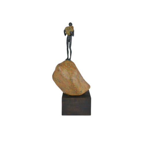 Man on Rock 18.25-Inch High Sculpture in Bronze by Currey & Company