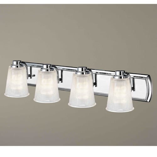 Design Classics Lighting 4-Light Bathroom Light with Clear Prismatic Glass in Chrome Finish 1204-26 GL1056-FC