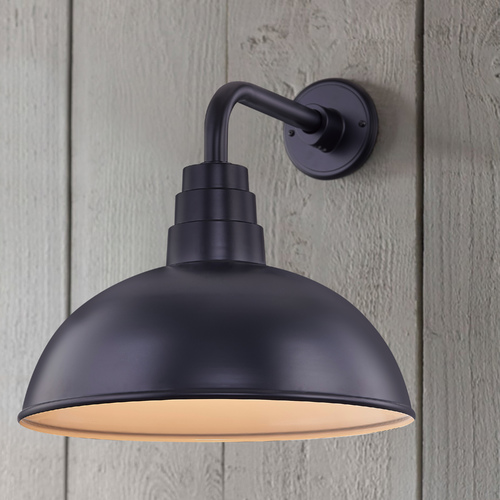 Black Gooseneck Barn Light with 16-Inch Dome Shade