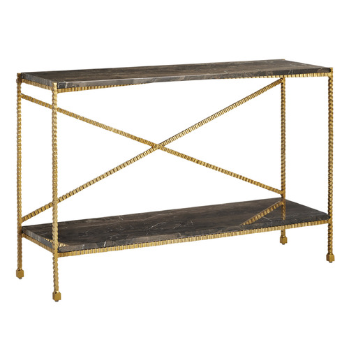 Currey and Company Flying Natural Cappuccino Stone & Gold Sofa Table