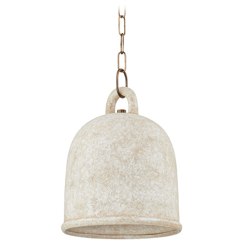 Troy Lighting Relic Patina Brass & Ceramic Relic White LED Pendant Light with Bell Shade