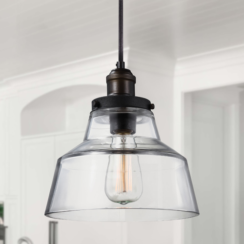Visual Comfort Studio Collection Baskin 10-Inch Pendant in Painted Aged Brass & Weathered Zinc by Visual Comfort Studio P1348PAGB/DWZ