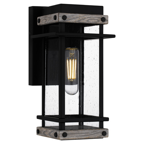 Quoizel Lighting Strader Matte Black & Distressed Wood Outdoor Wall Light