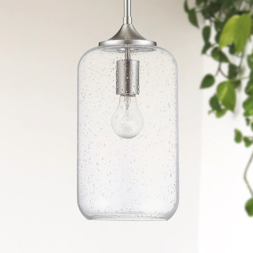 Seeded Glass Mini-Pendant Light Satin Nickel