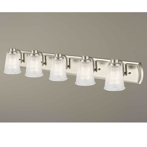 Design Classics Lighting 5-Light Vanity Light with Clear Prismatic Glass in Satin Nickel Finish 1205-09 GL1056-FC