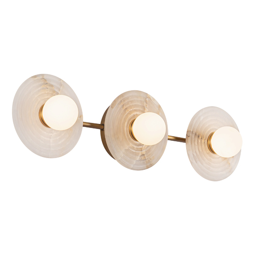 Dahlia LED 3-Light Alabaster Bath Light in Brass by Alora Lighting