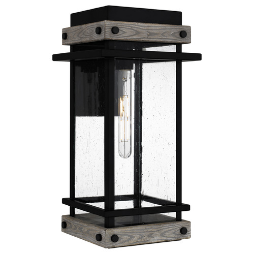 Quoizel Lighting Strader Matte Black & Distressed Wood Outdoor Wall Light