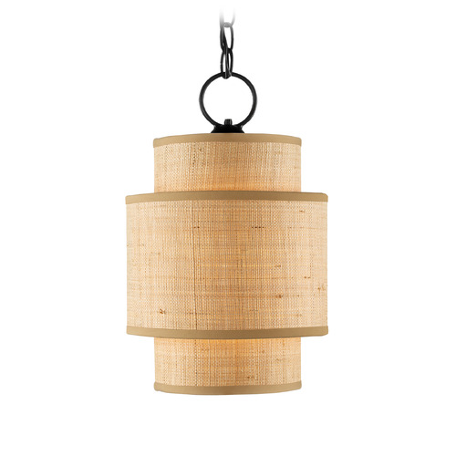 Mathias 10-Inch Fabric Pendant in Satin Black by Currey & Company