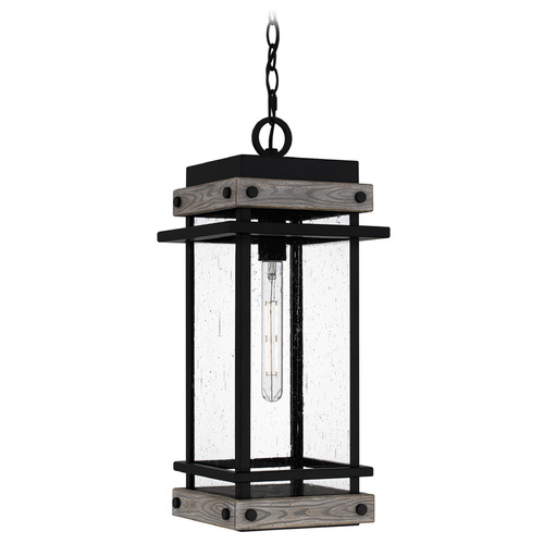 Quoizel Lighting Strader Matte Black & Distressed Wood Outdoor Hanging Light