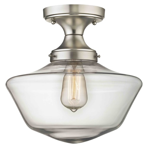 Design Classics Lighting 12-Inch Clear Glass Schoolhouse Ceiling Light in Satin Nickel Finish FDS-09 / GA12-CL
