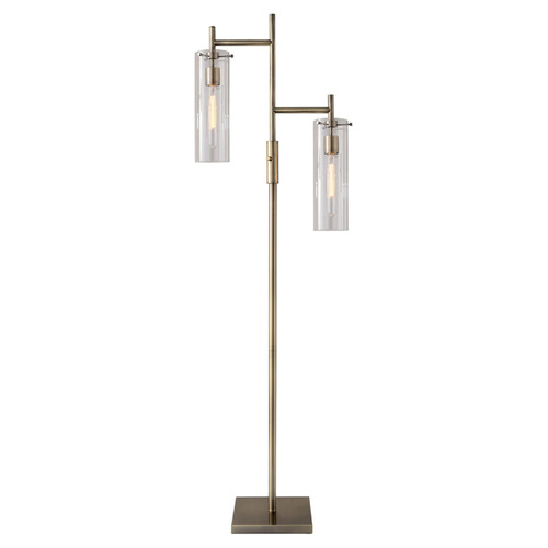 Adesso Home Dalton Antique Brass Floor Lamp with Cylindrical Shade