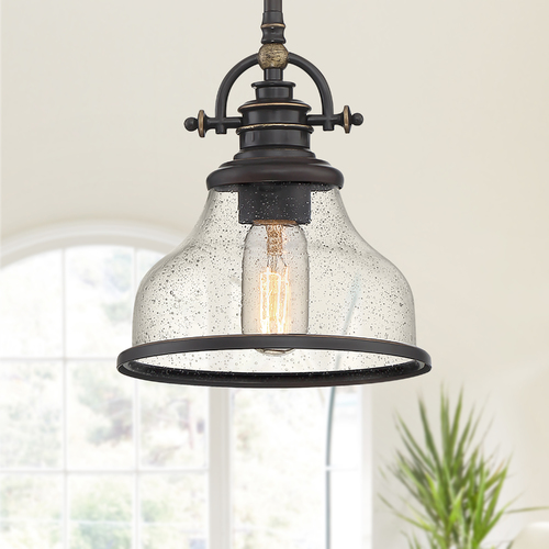Quoizel Lighting Quoizel Grant Palladian Bronze Mini-Pendant with Clear Seeded Glass Shade GRTS1508PN