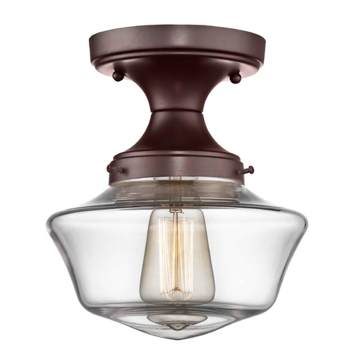 8-Inch Wide Bronze Clear Glass Schoolhouse Ceiling Light