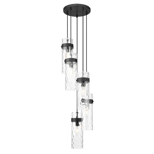 Z-Lite Fontaine Matte Black Multi-Light Pendant with Cylindrical Shade