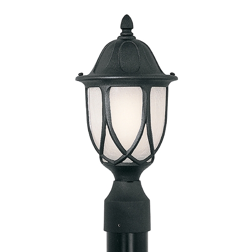 Post Light with White Glass in Black Finish