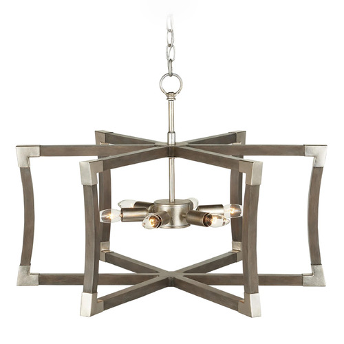 Currey and Company Lighting Currey and Company Bastian Chateau Gray & Contemporary Silver Leaf Pendant Light 9000-0968