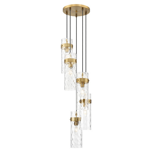 Z-Lite Z-Lite Fontaine Rubbed Brass Multi-Light Pendant with Cylindrical Shade 7002P5-5R-RB