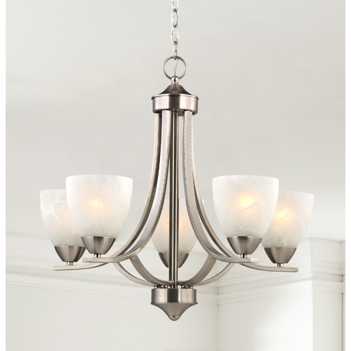 Design Classics Lighting Fremont 24-Inch Chandelier in Satin Nickel with Faux Alabaster Glass 222-09