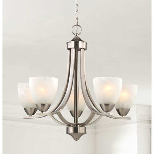 Fremont 24-Inch Chandelier in Satin Nickel with Faux Alabaster Glass