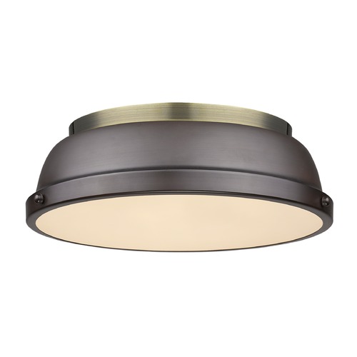 Golden Lighting Duncan Flush Mount in Aged Brass & Rubbed Bronze by Golden Lighting 3602-14 AB-RBZ