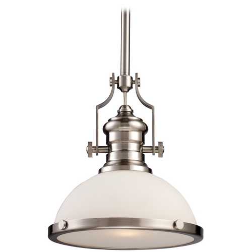 Elk Lighting Pendant Light with White Glass in Satin Nickel Finish 66123-1