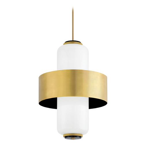 Corbett Lighting Melrose Vintage Brass & Soft Black Pendant Light with Cylindrical Shade