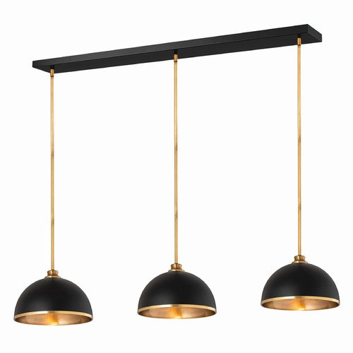Z-Lite Landry Matte Black and Rubbed Brass Multi-Light Pendant with Bowl / Dome Shade